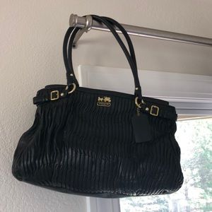 Black coach purse with brown silk coach bag